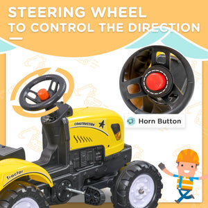 English Elm Aosom Kids Pedal Tractor with Rear Trailer Shovel Rake and Horn for Backyard Fun W2225P217065