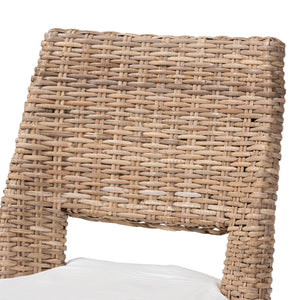 English Elm Modern Woven Rattan Armchair Set of Two Bohemian Dining Chairs with Openwork Frame B2750P470066