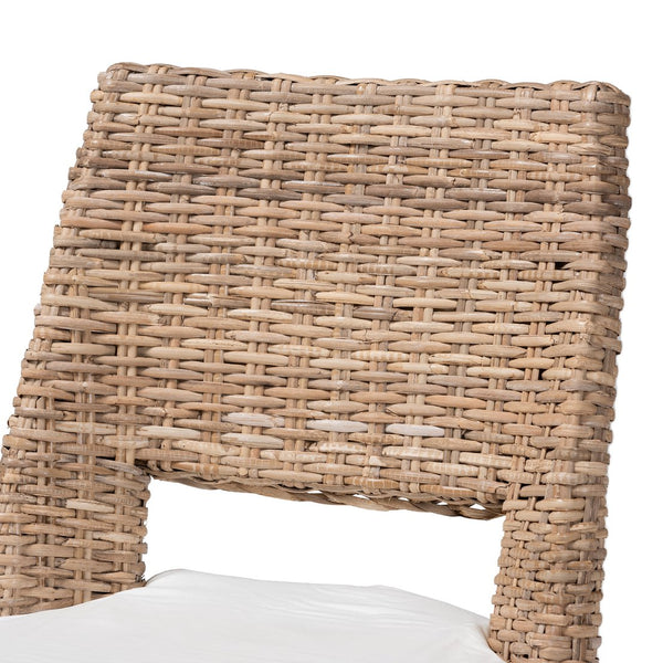 English Elm Modern Woven Rattan Armchair Set of Two Bohemian Dining Chairs with Openwork Frame B2750P470066