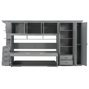 English Elm Twin Murphy Wall Bed with Integrated Desk Wardrobe and Storage Cabinet in White LP000767AAE