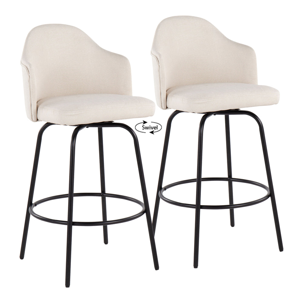English Elm Ahoy Contemporary Counter Stool Set Of 2 – Cream Upholstered Seating With Black Metal Legs & Swivel B202S00152