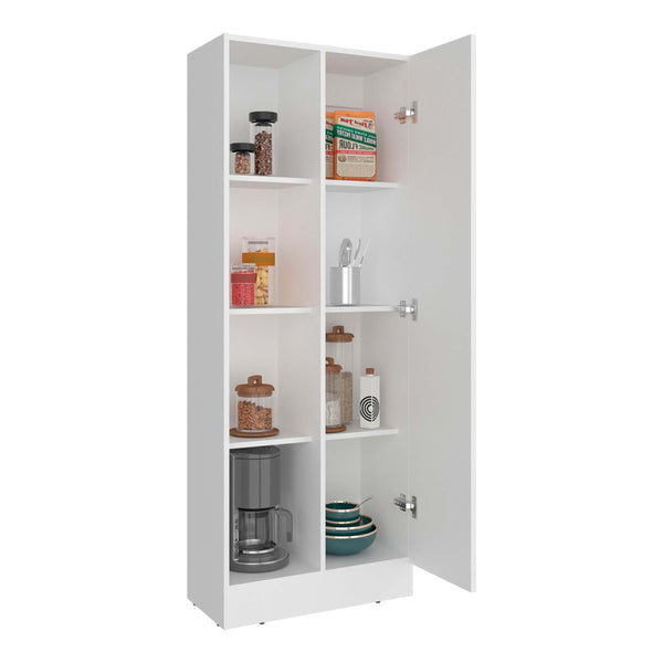 English Elm White Tall Narrow Kitchen Pantry Cabinet with Open Shelves and Concealed Storage Door B062P483731