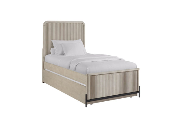 English Elm Twin Twin Over Twin Trundle Bed Taupe – Solid Wood & Birch Veneer, Reeded Fronts, Space-Saving Design B2699S00061