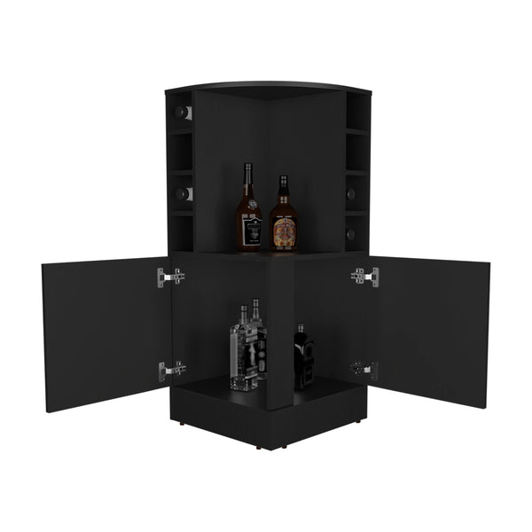 English Elm Jakes 42" Tall Corner Bar Cabinet with 8 Bottle Cubbies, Double Doors and Space-Saving Design Black 30.5 L x 59 W x 12 H B200P253730