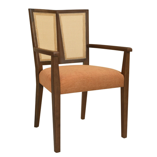 English Elm Christopher Knight Home® - ARM Mid-Century Dining Chair with Rattan Back & Upholstered Foam Seat, Solid Rubberwood Frame Caramel,Walnut N771P254005W