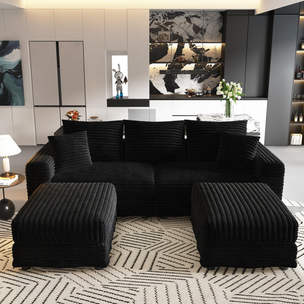 English Elm 82.7" Plush Corduroy 3-Seat Sofa - Modern Cloud Couch With Ottomans, Deep Comfort For Any Space W1885S00155