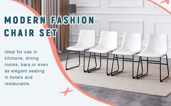 English Elm Set Of 4 Modern White Pu Leather Chairs – Stylish, Ergonomic, And Easy-Clean For Any Space! W3226P279062-GIGA