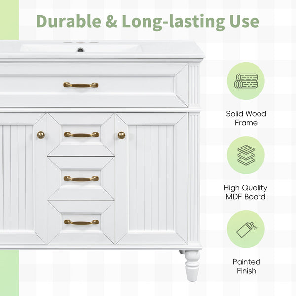 English Elm 36 Inch Bathroom Vanity with Ceramic Sink, Durable MDF & Solid Wood Frame, Soft-Close Doors, Luxe Handles, Ample Organized Storage, Modern Freestanding Design White N725P314034K
