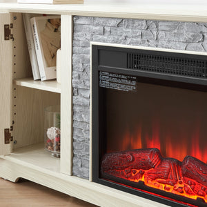 English Elm 70" Modern TV Stand with 23" Electric Fireplace, Faux Stone Mantel, Ample Storage & Cable Management White W2275S00022