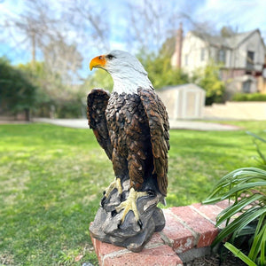 English Elm 13" Hand-painted Resin Bald Eagle Statue Patriotic Sculpture for Garden or Entryway W5709P462783