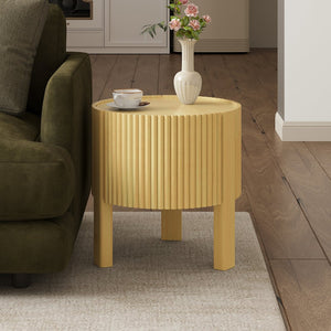 English Elm Round Fluted Rubberwood Side Table with Soft Close Storage for Modern Living Spaces N735P369881N