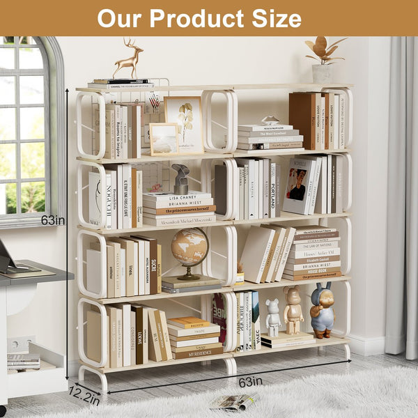 English Elm 5 Tier Large Book Shelf Vintage Industrial White Metal Frame – Sturdy 450lb Capacity, Waterproof MDF Panels W2699P223205