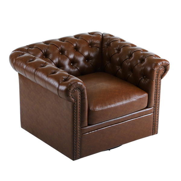 English Elm Christopher Knight Home® - Chesterfield Swivel Club Chair with Deep Button Tufting, Nailhead Trim, 360° Metal Swivel Comfort Dark Brown 39.25 L x 33.85 W x 27.85 H N776P195601D