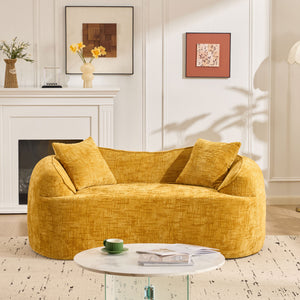 English Elm Yellow Curved Two-Person Compressed Sofa with Chenille Fabric, Spring Support, 2 Pillows, No-Assembly W3612P350748