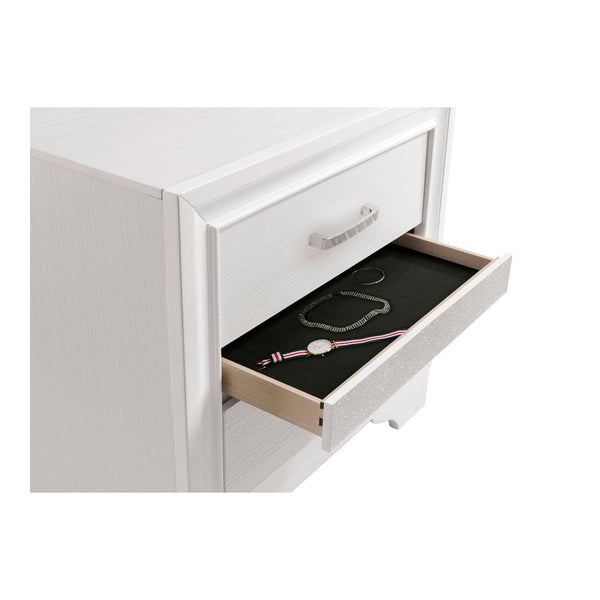 English Elm 2 Drawer MDF Nightstand with Felt-Lined Interiors, Silver Bar Pulls, Rich Wood Finish for Bedrooms White B016P254598