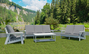 English Elm HIPS Loveseat with Cushions - Durable Weatherproof Outdoor Wood-Grain Sofa for Patio, Porch Comfort White W1209114906