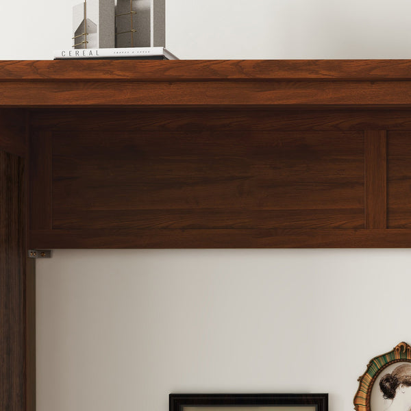 English Elm Queen Murphy Wall Bed with Integrated Desk Gas Strut Lift White Cabinet for Small Spaces Walnut W504S00226