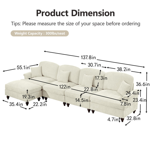 English Elm Classic Modular Sectional Couch With Removable Ruffled Skirt, Ottoman, Flared Arms & Chenille Comfort W3041S00239