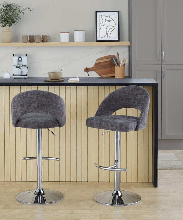 English Elm Adjustable Swivel Barstools Set of 2 Fabric Seat Black Metal Base Kitchen Counter Dark Grey B202S02006