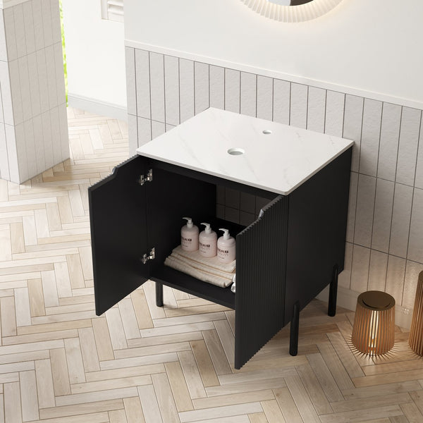 English Elm Turio Freestanding Bathroom Vanity Sintered Stone Top Soft Close Doors French Style W2615P406391