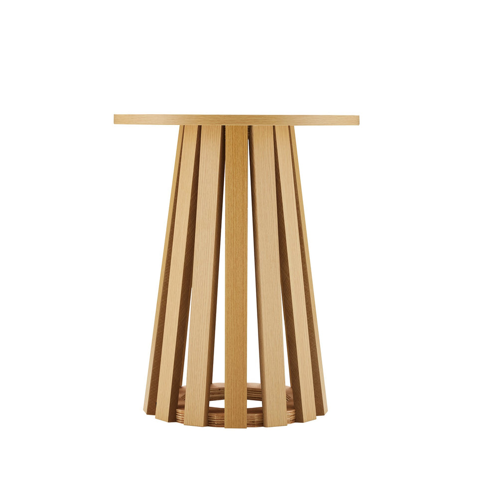 English Elm Layla Round End Table with Slatted Conical Base, Wood Grain Finish, Compact Surface for Decor Light Oak B365P398079