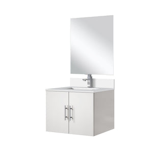 English Elm Glossy White Single-Sink Vanity Set With Cultured Marble Top, Frameless Mirror & Chrome Faucet Included B2731S01303
