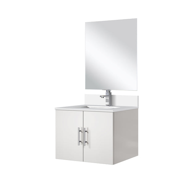 English Elm Glossy White Single-Sink Vanity Set With Cultured Marble Top, Frameless Mirror & Chrome Faucet Included B2731S01303