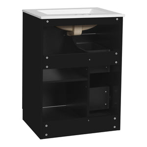 English Elm 24" Modern Bathroom Vanity with Under-Mount Sink, Vertical Stripe Design, 2 Drawers & Soft-Close Cabinet Black N710P288936B