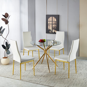 English Elm Dining Table With Tempered Glass Top And Chrome Metal Legs - Modern Space-Saving Design For Homes W234P351121