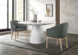 English Elm Jacopo Round Pedestal Dining Set Three Piece White Table with Gray Barrel Chairs B2749S00290