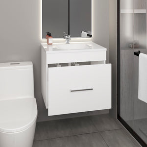 English Elm One Blanco Kronos Bath Vanity Hatta with One Door, Two Drawers & Open Shelf — Compact White MDF Storage Elegance B200P313683