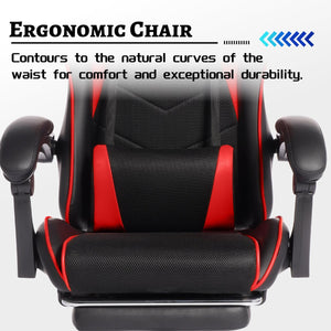 English Elm Deepfurniture Racing Style Gaming Chair Pu Leather Massage Lumbar Footrest Home Office Black+Red W3860P428626