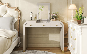 English Elm Classic Flip Top Vanity Desk with Gold Accents 2 Drawer Retro Bedroom Dressing Table Champagne N704P381406C