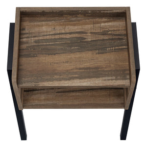 English Elm Accent Table Two Tier Industrial Nightstand with Reclaimed Wood Look and Black Metal Legs B2710P219344