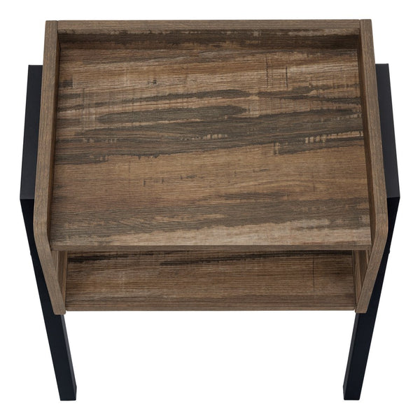 English Elm Accent Table Two Tier Industrial Nightstand with Reclaimed Wood Look and Black Metal Legs B2710P219344