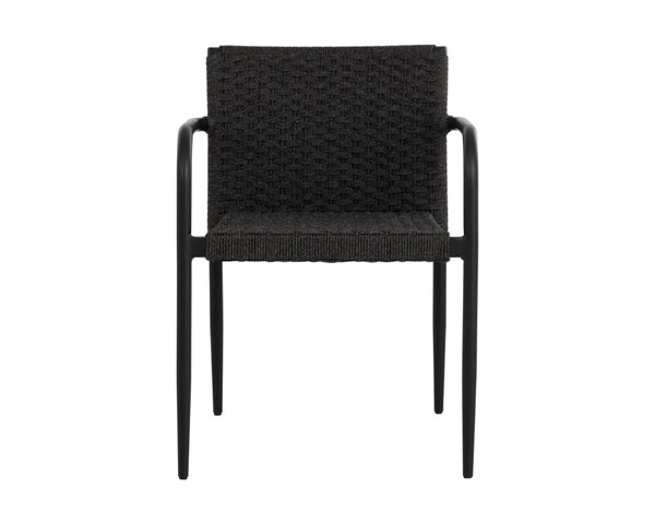 Sunpan CASELLA Stackable Dining Armchair - Modern Black Aluminum Frame with Comfortable Dark Grey Weave 112066