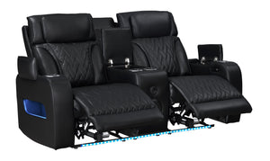 English Elm Jazz Black Leather Aire 3-Piece Power Reclining Sofa Set With Bluetooth Speakers & Usb Ports B061S00927