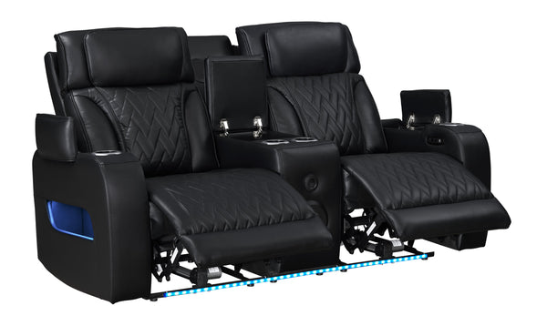 English Elm Jazz Black Leather Aire 3-Piece Power Reclining Sofa Set With Bluetooth Speakers & Usb Ports B061S00927