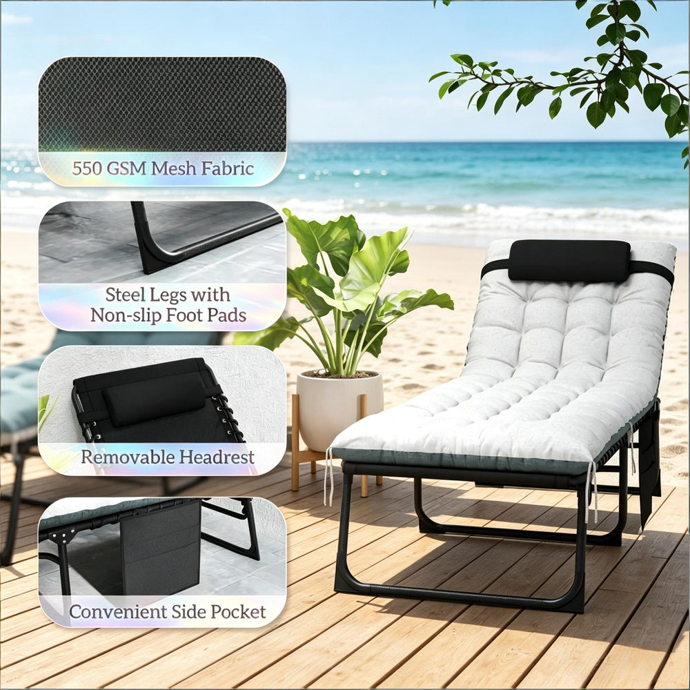 English Elm Adjustable Outdoor Chaise Lounge Set with Mesh Fabric Steel Frame and Removable Cushions Black+ Gray T3971P506022