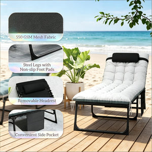 English Elm Adjustable Outdoor Chaise Lounge Set with Mesh Fabric Steel Frame and Removable Cushions Black+ Gray T3971P506022