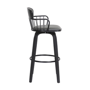 English Elm Willow Swivel Barstool Gray Faux Leather Seat Matte Black Wood Frame Kitchen Island B2736P464839