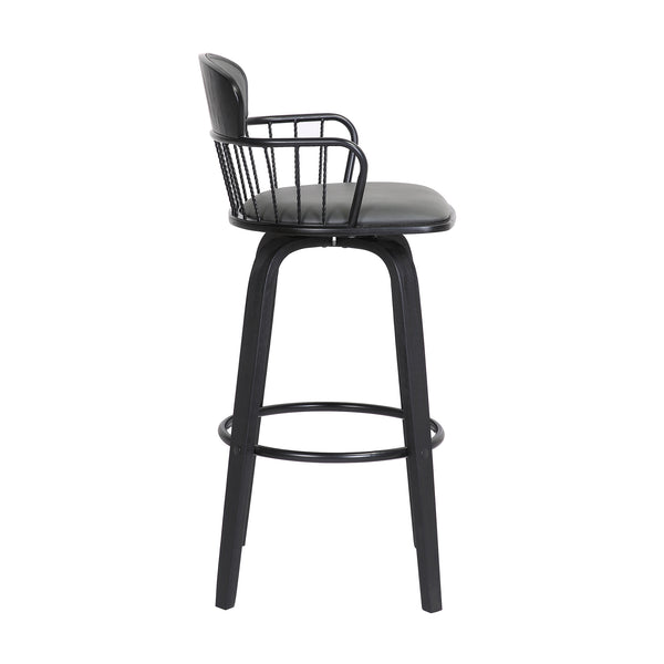 English Elm Willow Swivel Barstool Gray Faux Leather Seat Matte Black Wood Frame Kitchen Island B2736P464839