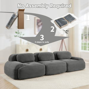 English Elm 3-seat Modular Corduroy Sectional Sofa Ergonomic Curved Design for Living Rooms Grey W714S01266