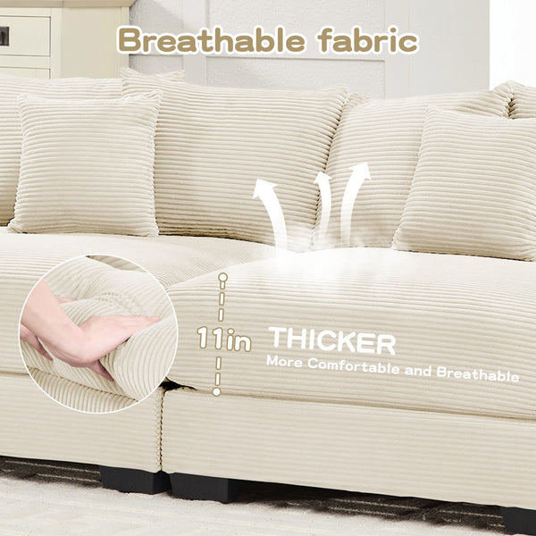 English Elm 130" Cloud Modular Sectional Sofa - Plush Corduroy, Ergonomic Design, Configurable With Ottoman, Cream W714S01289