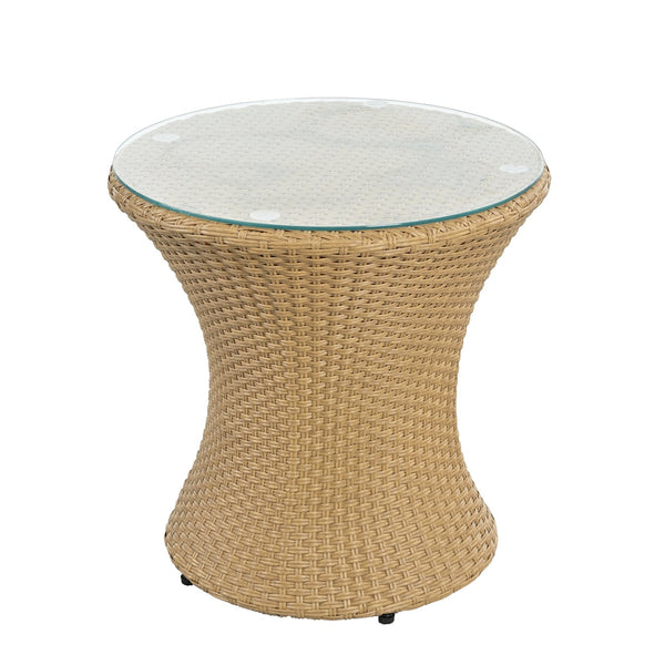 English Elm Christopher Knight Home® - KONO 3PC Outdoor Boho Faux Wicker Chat Set with Tempered Glass Table, Beige Cushions, Durable Elegance N775P245731B