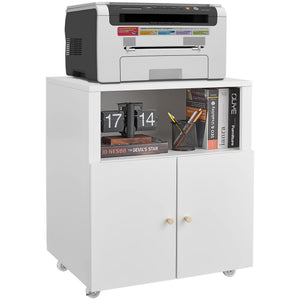 English Elm Home Office Rolling Printer Cart with Lateral Filing Cabinet and Open Storage Shelf White W1247P236440