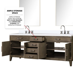 English Elm Laurel 84" Grey Oak Double Bath Vanity With Cultured Marble Top, Faucet Set & Ample Storage Solutions B2731P259977