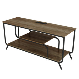 English Elm There TV Stand with LED Lights, Power Outlets & 2 Fabric Drawers for 55-75" TVs, App-Controlled Ambience and Ample Storage Light Gray W2977P224348