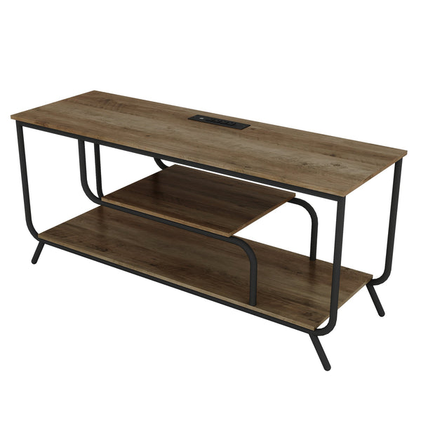 English Elm There TV Stand with LED Lights, Power Outlets & 2 Fabric Drawers for 55-75" TVs, App-Controlled Ambience and Ample Storage Light Gray W2977P224348