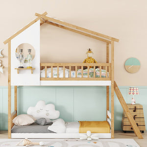 English Elm Twin Over Playhouse Bunk Bed Pinewood Fort Design with Roof and Safety Rails LT100008AAN-3